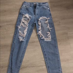 Light Wash Super Ripped Adika Mom Jeans